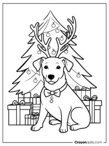 Holiday dog coloring page